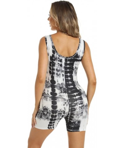 Amilia Sexy Sleeveless Tank Tops Short Romper Sports Jumpsuit Bodysuit One Piece Short Catsuit Black Tie Dye $10.25 Jumpsuits