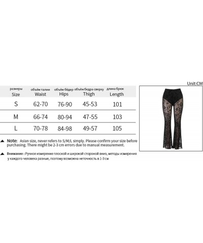 Women's Lace See Through Flare Pants Print Sheer Mesh High Waist Skinny Bell-Bottom Leggings Sexy Cutout Pants J Gothic Cross...