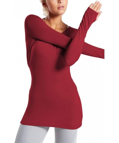 Long Sleeve Workout Shirts Loose Open Back Wokout Tops for Women Winered $13.49 Activewear