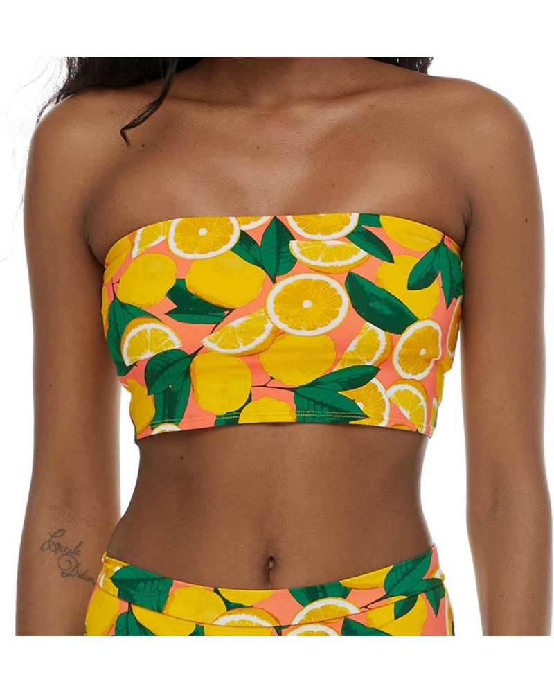 Women's Standard Sunrise Tube Bikini Top Swimsuit Fresh Squeeze Lemon Print $12.56 Swimsuits