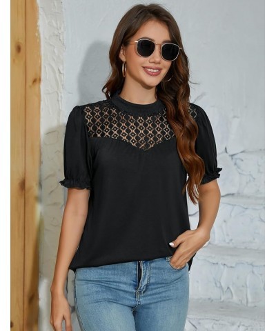 Women's Long Sleeve Tops Casual Blouses Crewneck Lace Mock Neck Tops for Women with Lantern Sleeve Black-2 $11.75 Blouses