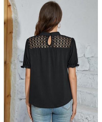 Women's Long Sleeve Tops Casual Blouses Crewneck Lace Mock Neck Tops for Women with Lantern Sleeve Black-2 $11.75 Blouses