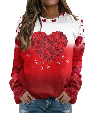 Womens Valentine Day Print Sweatshirt Round Neck Fit Pullover Tops Casual Active Hoodie Long Sleeve Heart Blouse A2-red $3.36...