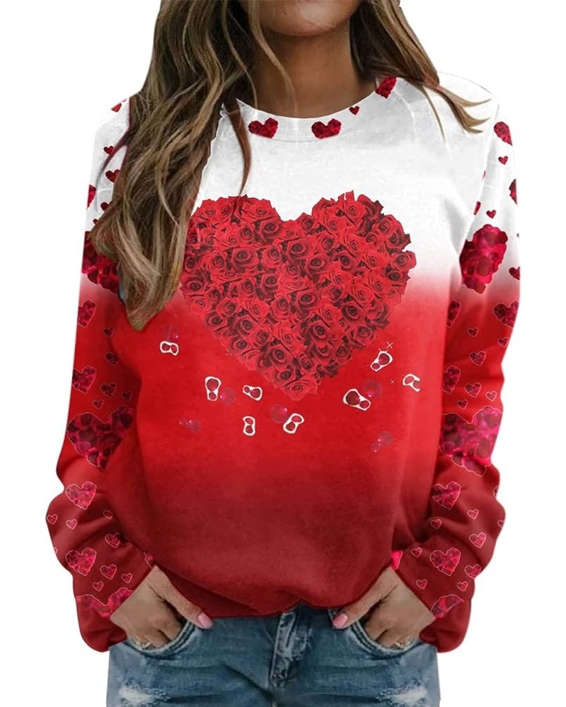 Womens Valentine Day Print Sweatshirt Round Neck Fit Pullover Tops Casual Active Hoodie Long Sleeve Heart Blouse A2-red $3.36...