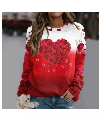 Womens Valentine Day Print Sweatshirt Round Neck Fit Pullover Tops Casual Active Hoodie Long Sleeve Heart Blouse A2-red $3.36...