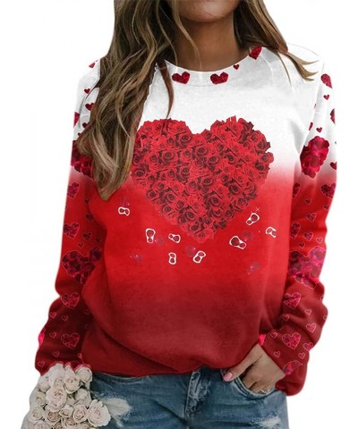 Womens Valentine Day Print Sweatshirt Round Neck Fit Pullover Tops Casual Active Hoodie Long Sleeve Heart Blouse A2-red $3.36...