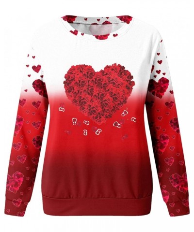 Womens Valentine Day Print Sweatshirt Round Neck Fit Pullover Tops Casual Active Hoodie Long Sleeve Heart Blouse A2-red $3.36...