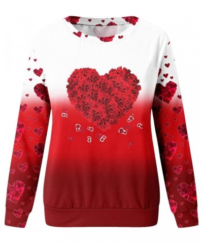 Womens Valentine Day Print Sweatshirt Round Neck Fit Pullover Tops Casual Active Hoodie Long Sleeve Heart Blouse A2-red $3.36...