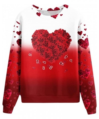 Womens Valentine Day Print Sweatshirt Round Neck Fit Pullover Tops Casual Active Hoodie Long Sleeve Heart Blouse A2-red $3.36...