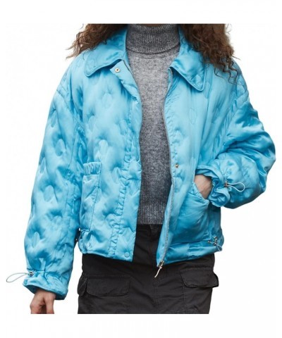 Women's Winter Goose Down Parka Coats: Womens Silk Puffer Jacket Warm Fall Jackets Outdoor Overcoat with Pockets Light Blue $...