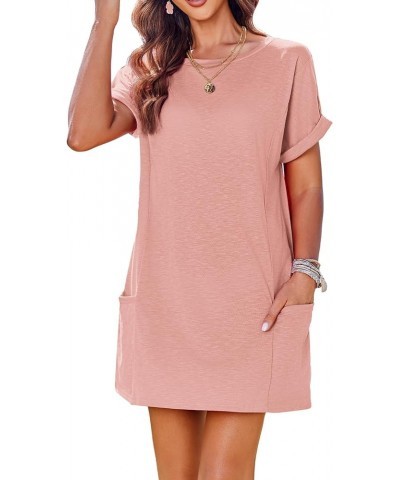 Women's Swimsuit Coverup Bathing Suit Cover Ups Casual Loose Short Sleeve Bikini Beach Dress with Pocket Light Pink $15.33 Sw...