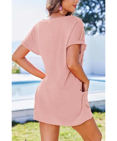 Women's Swimsuit Coverup Bathing Suit Cover Ups Casual Loose Short Sleeve Bikini Beach Dress with Pocket Light Pink $15.33 Sw...