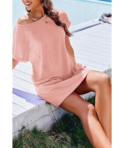 Women's Swimsuit Coverup Bathing Suit Cover Ups Casual Loose Short Sleeve Bikini Beach Dress with Pocket Light Pink $15.33 Sw...