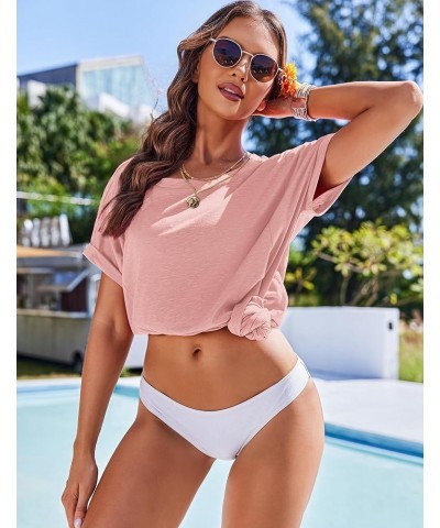 Women's Swimsuit Coverup Bathing Suit Cover Ups Casual Loose Short Sleeve Bikini Beach Dress with Pocket Light Pink $15.33 Sw...