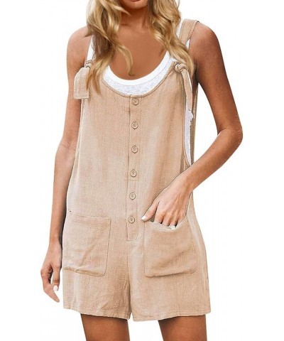 Women's Jumpers Summer Casual Loose Fitting Retro Solid Color Shoulder Strap Button Pocket Jumpsuit 2023, S-3XL B-beige $8.39...