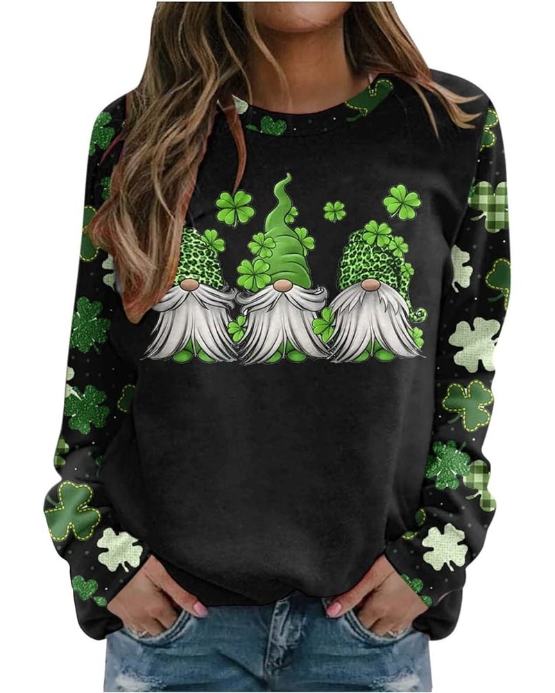 Women Saint Patricks Day Graphic Shirt Funny Gnome Pullover Long Sleeve Loose Fit Tops Dressy Casual Tshirt Tee Black 1 $6.00...