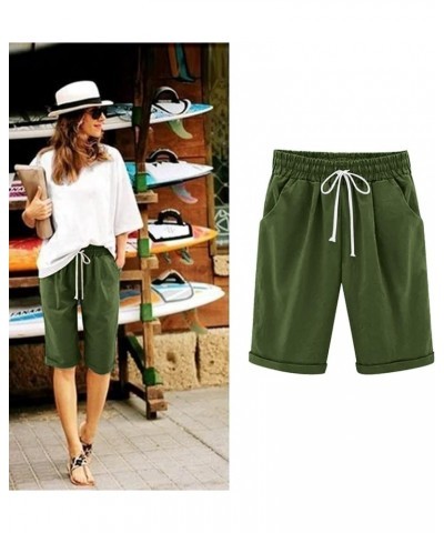 Shorts for Women Trendy Casual Drawstring Shorts 2024 Elastic Waist Shorts Beach Lightweight Shorts with Pockets Z3-army Gree...