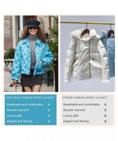 Women's Winter Goose Down Parka Coats: Womens Silk Puffer Jacket Warm Fall Jackets Outdoor Overcoat with Pockets Light Blue $...