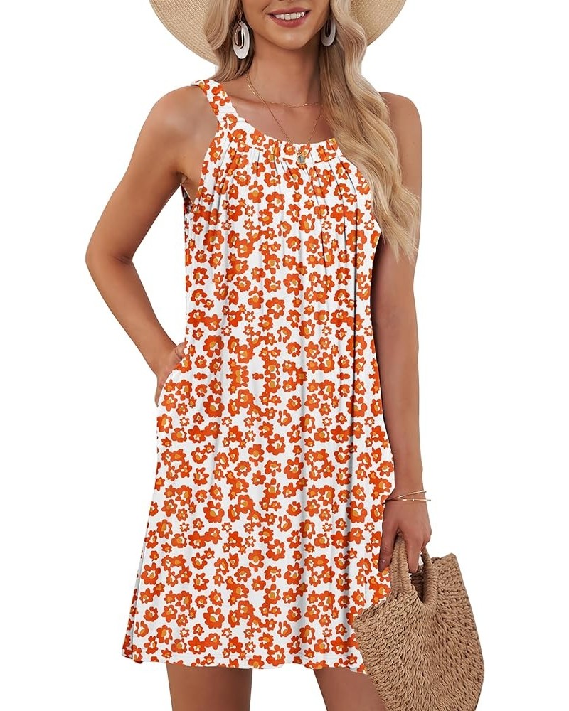 Women's Beach Cover Up Tank Dress Casual Vacation Short Summer Halter Dresses with Pockets Orange Red Flower $17.22 Swimsuits