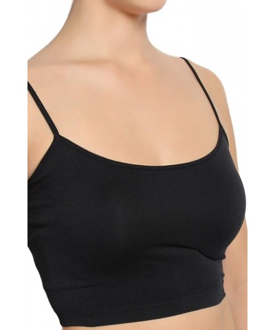 Seamless Spaghetti Strap Crop Tank Top Stretch Cami Bandeau Bralette 2pack:black & Mocha $12.59 Tanks