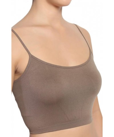 Seamless Spaghetti Strap Crop Tank Top Stretch Cami Bandeau Bralette 2pack:black & Mocha $12.59 Tanks