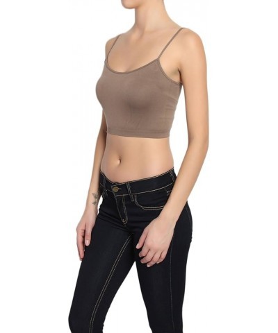 Seamless Spaghetti Strap Crop Tank Top Stretch Cami Bandeau Bralette 2pack:black & Mocha $12.59 Tanks