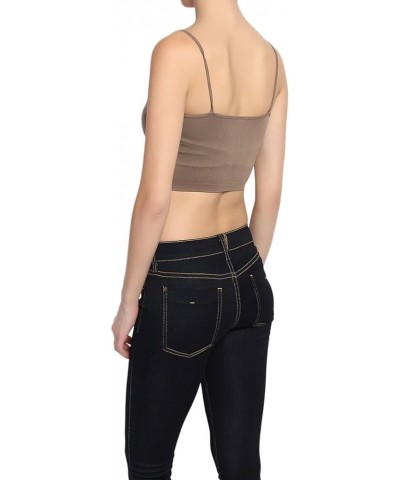 Seamless Spaghetti Strap Crop Tank Top Stretch Cami Bandeau Bralette 2pack:black & Mocha $12.59 Tanks