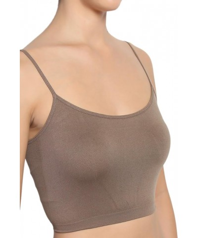 Seamless Spaghetti Strap Crop Tank Top Stretch Cami Bandeau Bralette 2pack:black & Mocha $12.59 Tanks