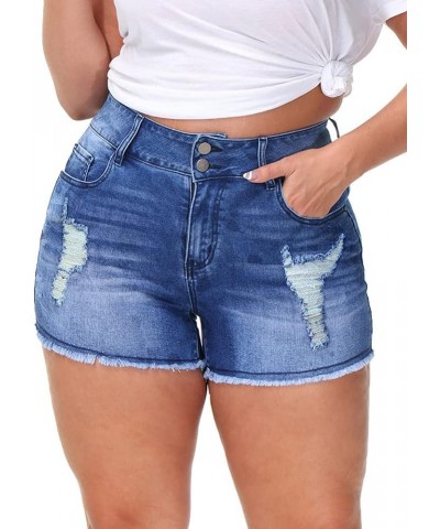 Womens Plus Size Casual Denim Shorts High Waisted Distressed Jean Shorts Ripped Short Jeans C-royal Blue-037 $14.28 Shorts