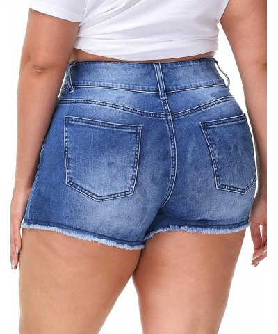 Womens Plus Size Casual Denim Shorts High Waisted Distressed Jean Shorts Ripped Short Jeans C-royal Blue-037 $14.28 Shorts