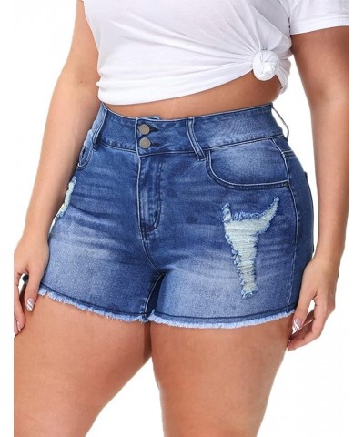 Womens Plus Size Casual Denim Shorts High Waisted Distressed Jean Shorts Ripped Short Jeans C-royal Blue-037 $14.28 Shorts