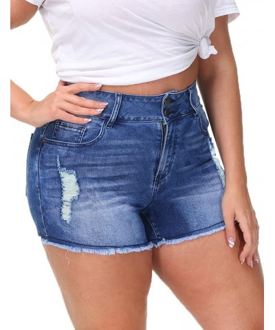 Womens Plus Size Casual Denim Shorts High Waisted Distressed Jean Shorts Ripped Short Jeans C-royal Blue-037 $14.28 Shorts