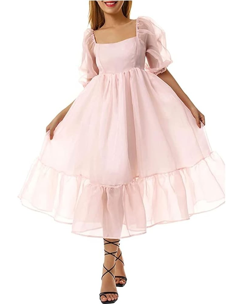 Women Puff Sleeve Tulle Mini Princess Dress Off Shoulder Ruffled Flowy Fairy Mesh Tulle Short Dresses for Party 2 - Pink $13....