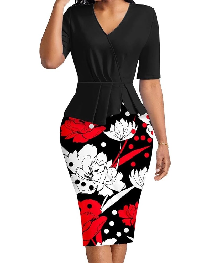 Sexy Dress for Women Crew Neck Elegant Ruffles Sleeve Pencil African Church Dresses Red White Flower $13.60 Dresses