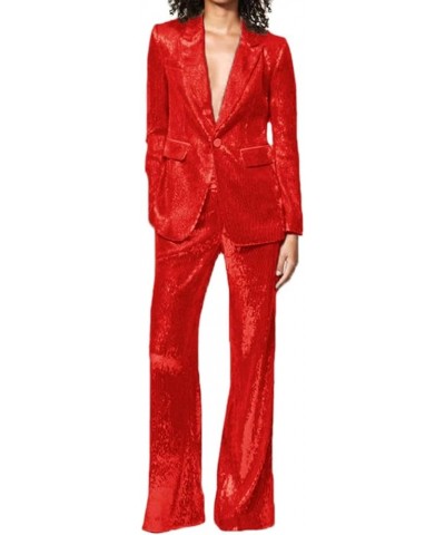 Women's Sequined Formal Blazer Sets 2 Pieces Jacket Trouser Cambo Party Wedding Wear Coat Red $32.63 Suits