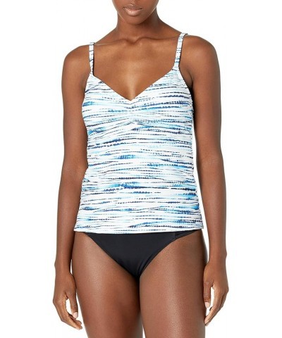 Rouched Front Halter Tankini Swimsuit Top Blue Tonal//Tidal Stripe $22.23 Swimsuits