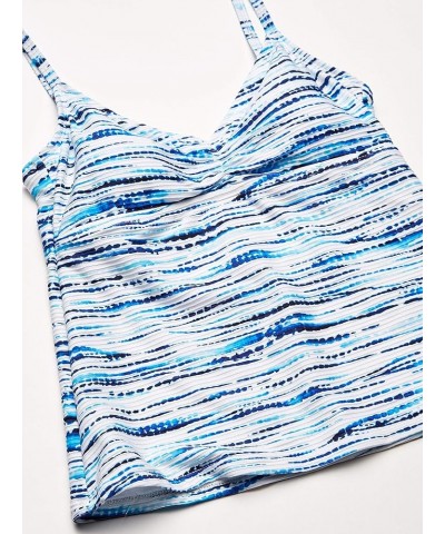 Rouched Front Halter Tankini Swimsuit Top Blue Tonal//Tidal Stripe $22.23 Swimsuits