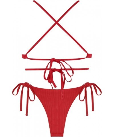 Women's Sexy Cutout Bikini Thong Bikini Set Tie Back Two Piece Swimsuit Bathing Suit 7-red $15.29 Swimsuits