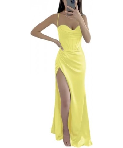 Mermaid Wedding Guest Dresses for Women Corset Cocktail Dresses Long Pleated Prom Dress with Slit Yellow $38.24 Dresses