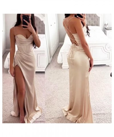 Mermaid Wedding Guest Dresses for Women Corset Cocktail Dresses Long Pleated Prom Dress with Slit Yellow $38.24 Dresses