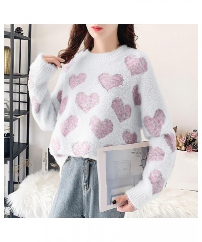 Valentine Heart Sweater for Women Valentine's Day Love Graphic Long Sleeve Pullover Tops Knitted Pullover Sweaters Pink-4 $11...