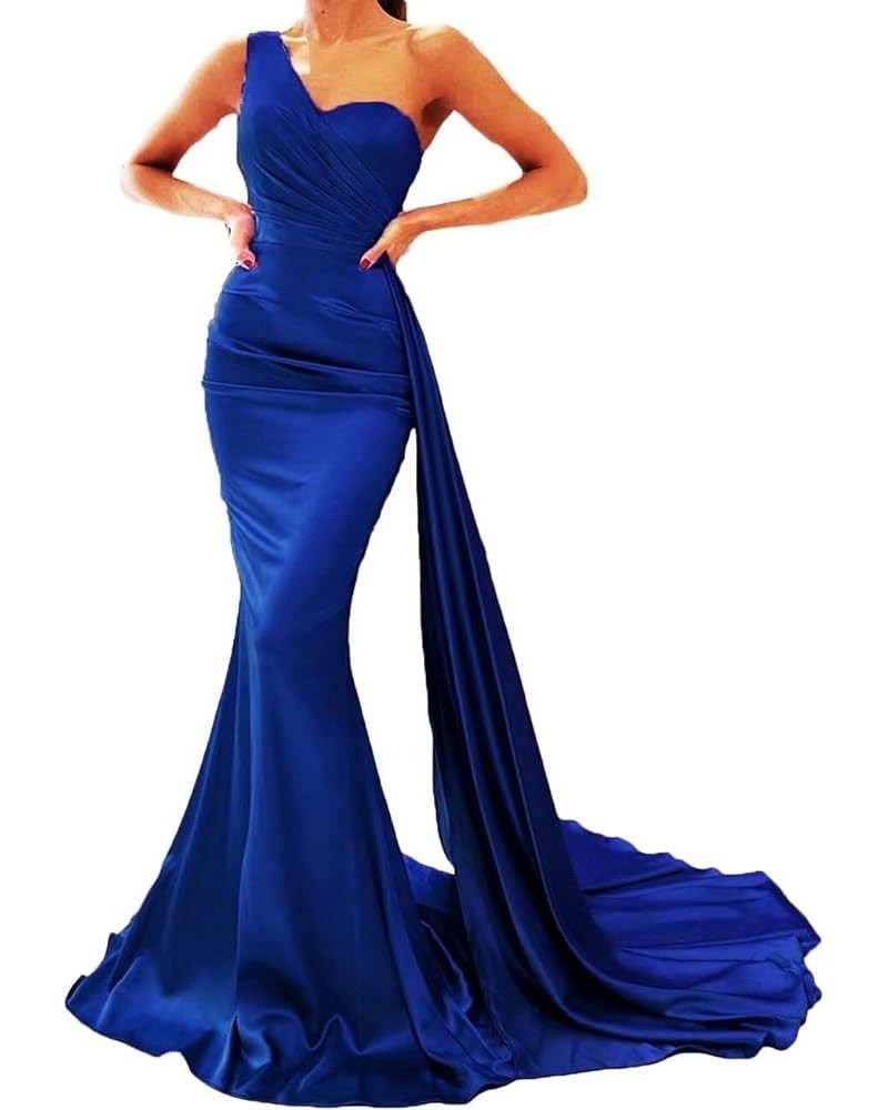 One Shoulder Prom Dresses for Women Long Mermaid Satin Bridesmaid Dresses Formal Evening Gowns with Train Royal Blue $27.29 D...