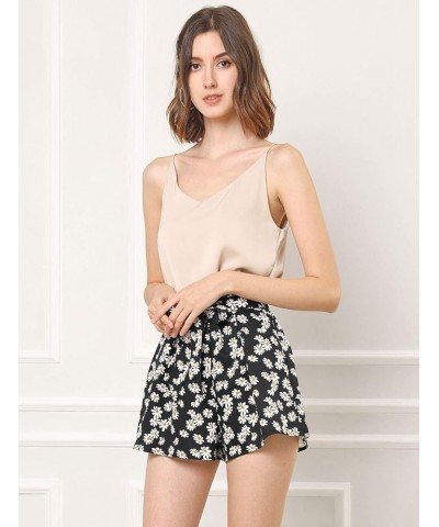 Women's Printed Elastic Tie High Waist Culottes Beach Summer Shorts Black-daisy $12.18 Shorts