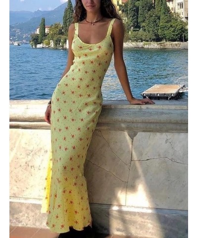 Women's Puff Sleeve Split Maxi Dress Square Collar Ruffle Floral Boho Dresses Cottagecore Backless Sundress N-yellow Floral $...