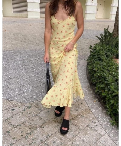 Women's Puff Sleeve Split Maxi Dress Square Collar Ruffle Floral Boho Dresses Cottagecore Backless Sundress N-yellow Floral $...