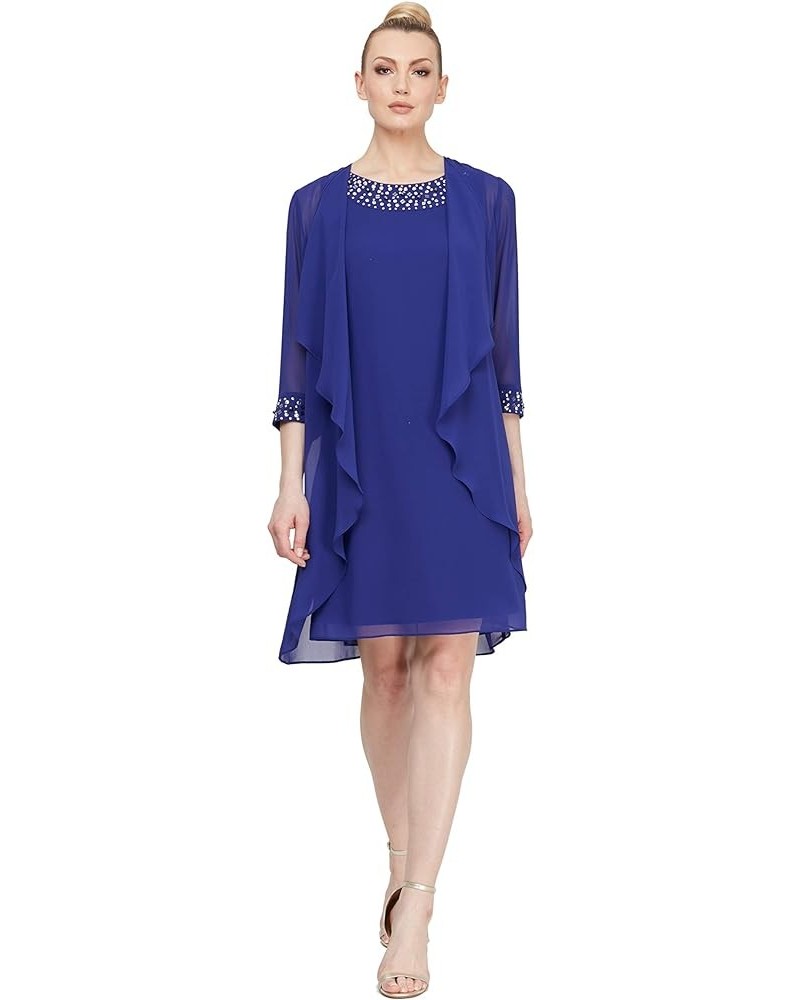 Women's Chiffon Tier Jacket Dress with Beaded Neck and Cuffs Iris $34.03 Dresses