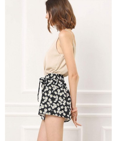 Women's Printed Elastic Tie High Waist Culottes Beach Summer Shorts Black-daisy $12.18 Shorts