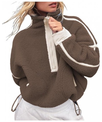 Women's Fashion Fleece Sweatshirt Mock Neck Long Sleeve Half Zip Sherpa Pullover With Pockets (S-XL) Brown $15.20 Hoodies & S...