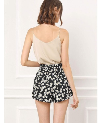 Women's Printed Elastic Tie High Waist Culottes Beach Summer Shorts Black-daisy $12.18 Shorts