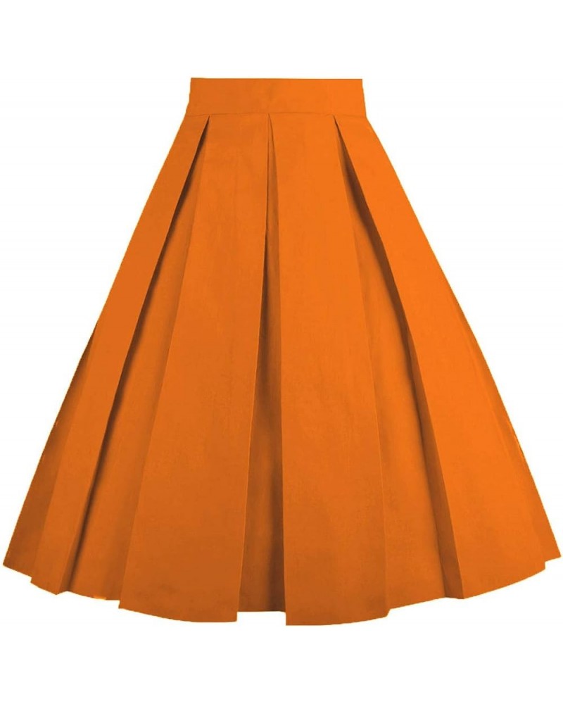 Dresstore Vintage Pleated Skirt Floral A-line Printed Midi Skirts with Pockets Z-orange $12.80 Skirts